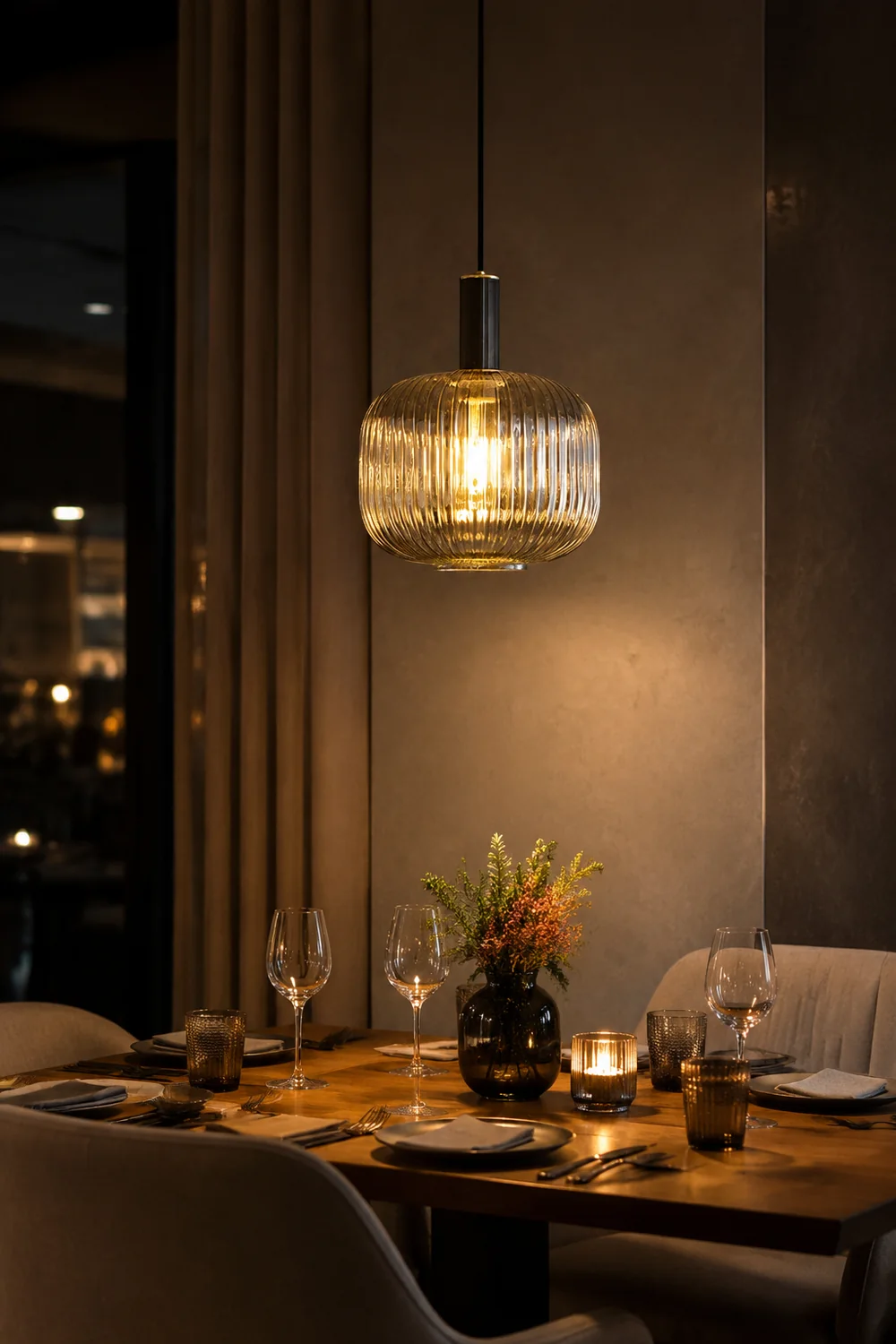 Modern Oval Ribbed Glass Pendant Light - Lumpaz