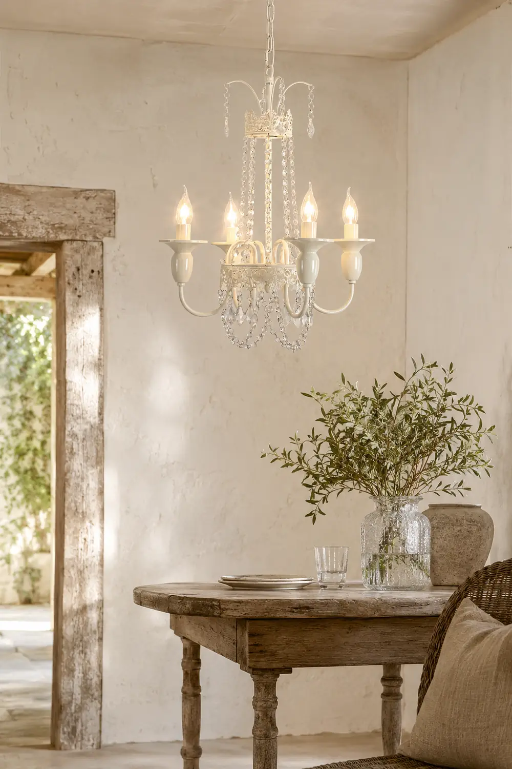 Vintage White Metal & Glass Luxury Chandelier Light - Lumpaz