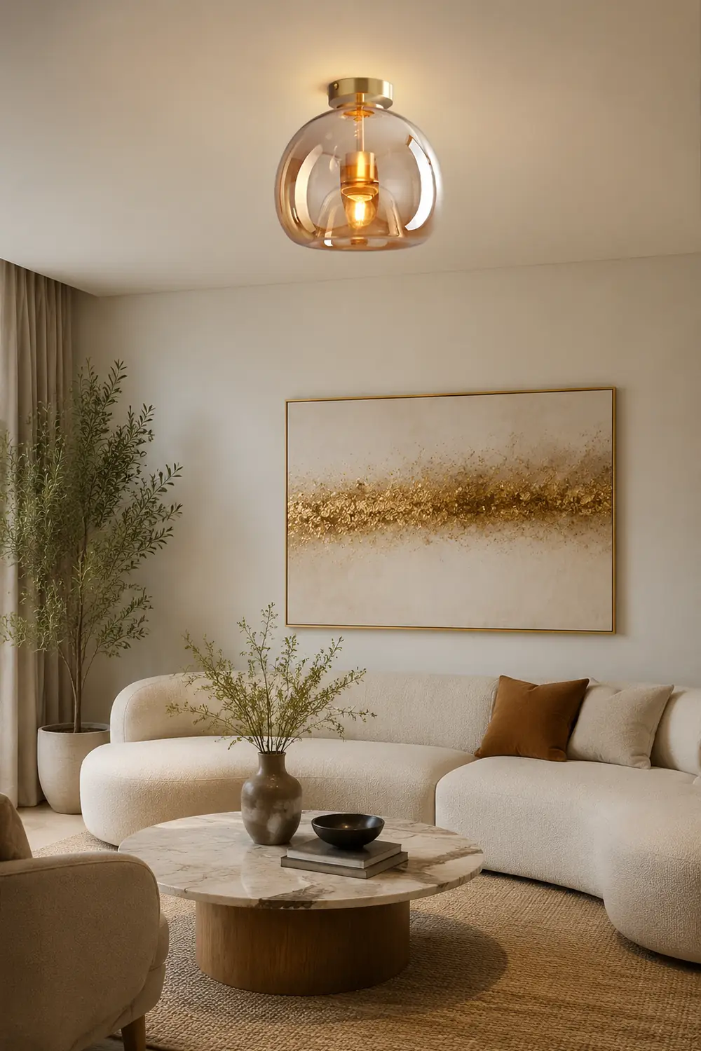 Retro Copper Glass Semi Flush Mount Ceiling Light - Lumpaz