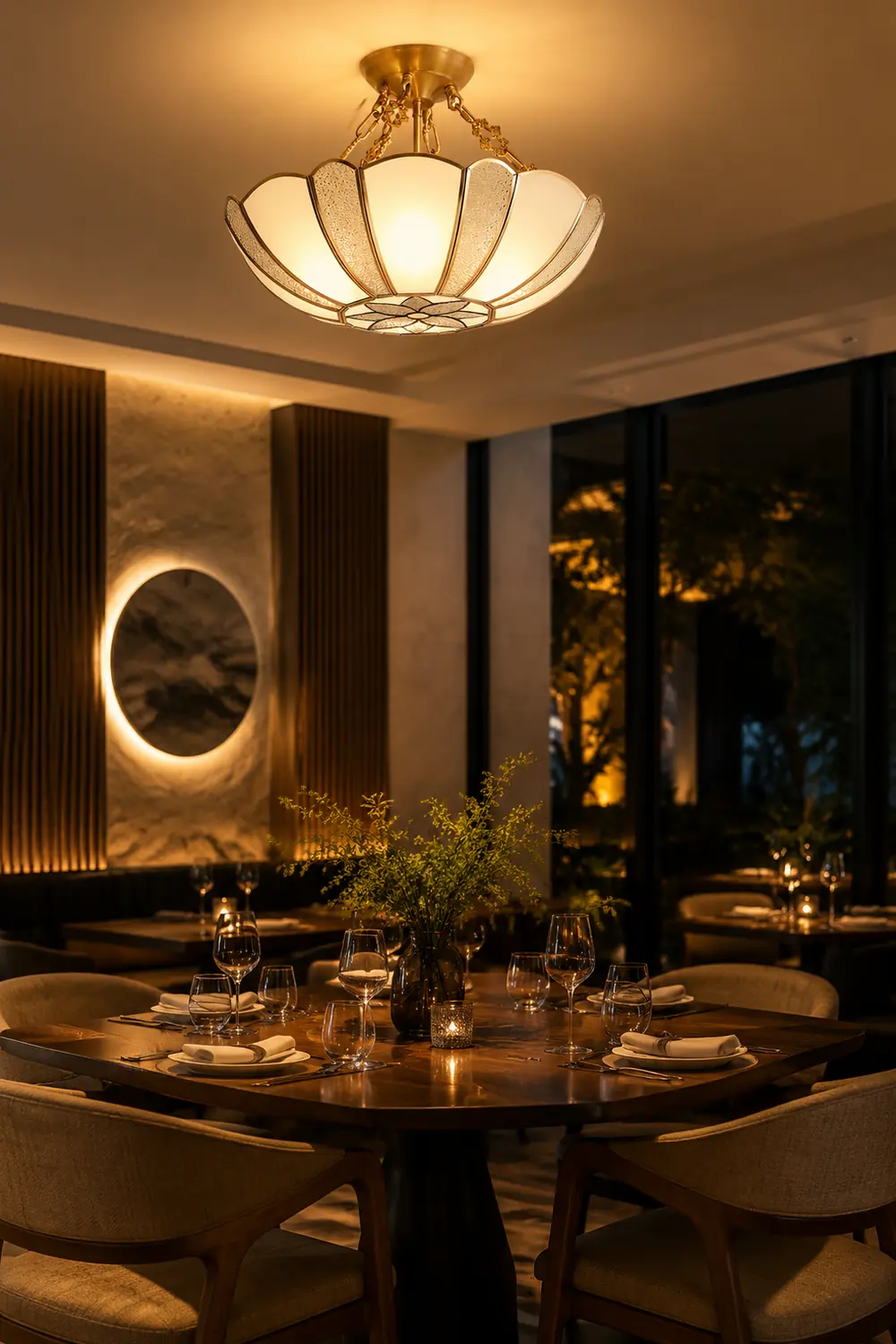 Scalloped Brass Chain Ceiling Light Fixture - Lumpaz