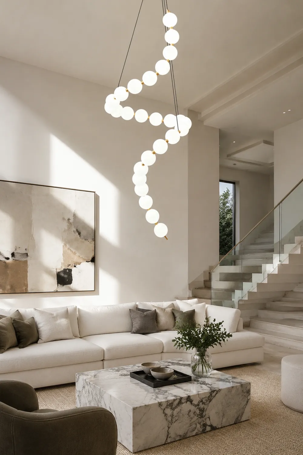 White LED Pearl Necklace Chandelier For Stair - Lumpaz