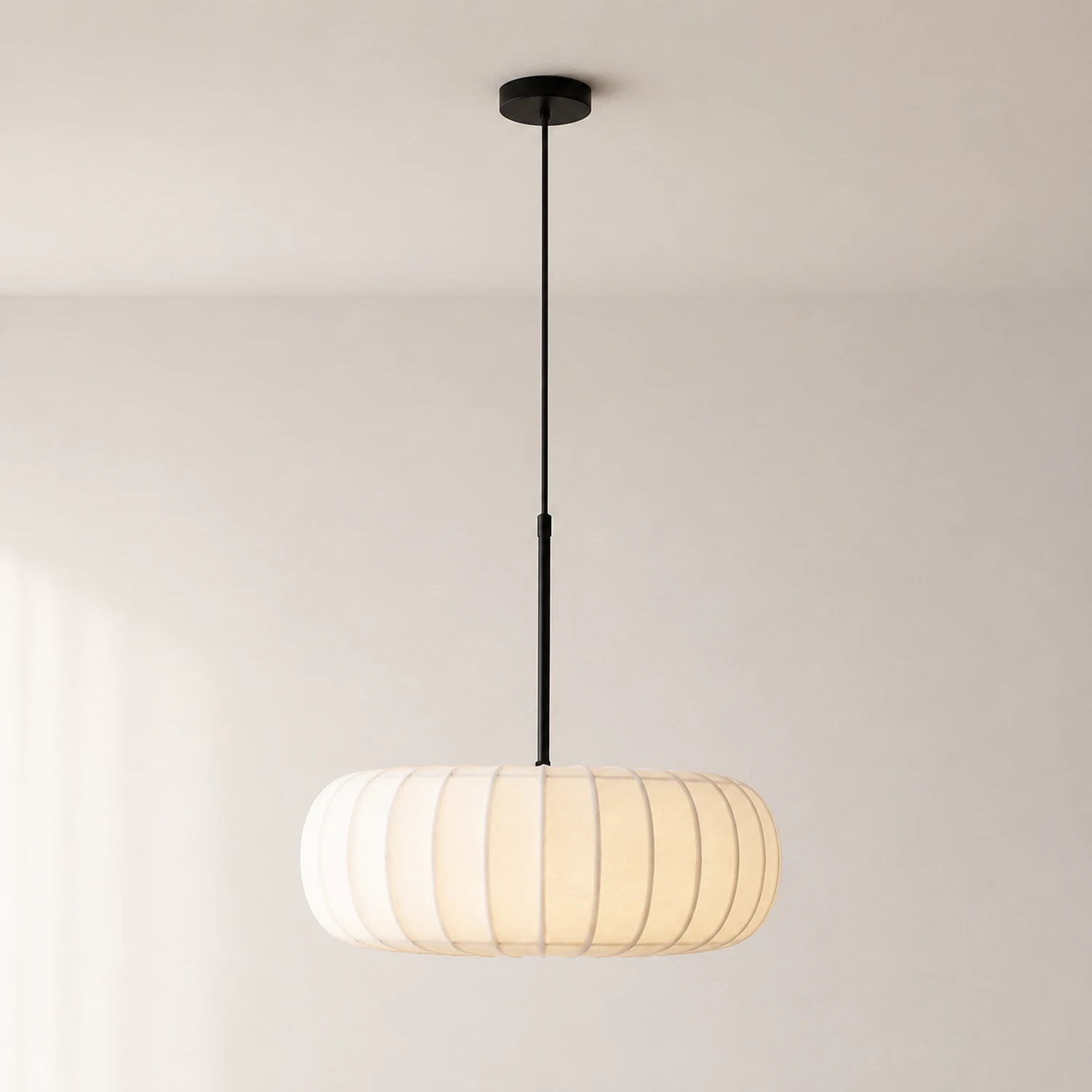 Wabi-Sabi White Fabric Drum Pendant Light - Lumpaz