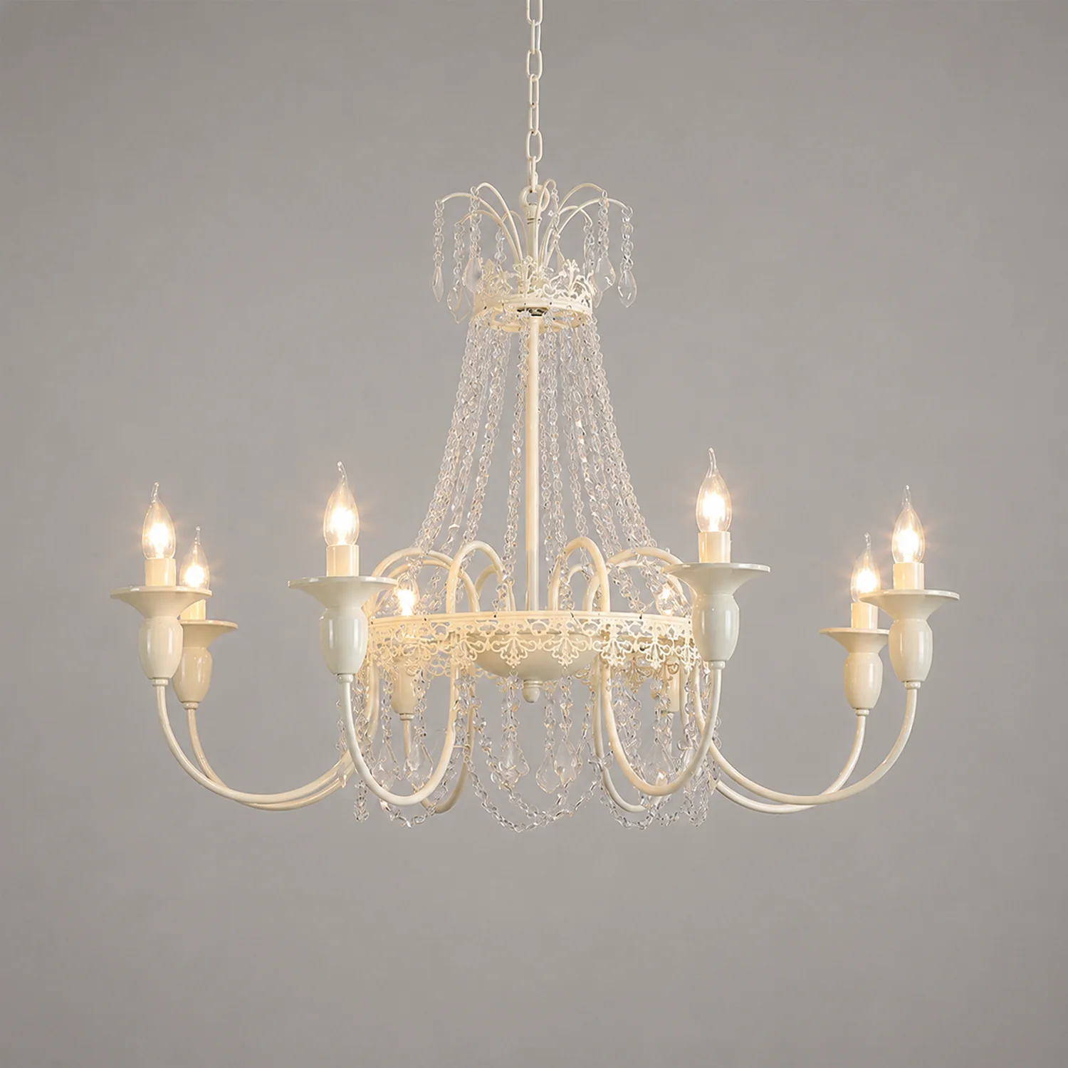 Vintage White Metal & Glass Luxury Chandelier Light - Lumpaz