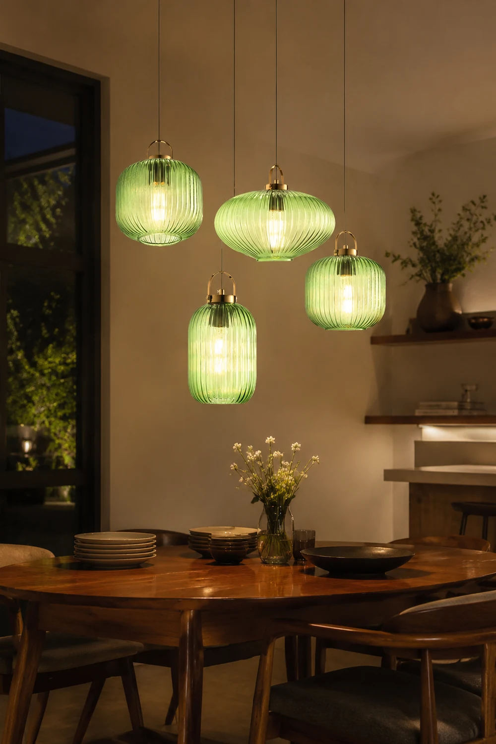 Retro Green Lantern Glass Pendant Lamp - Lumpaz