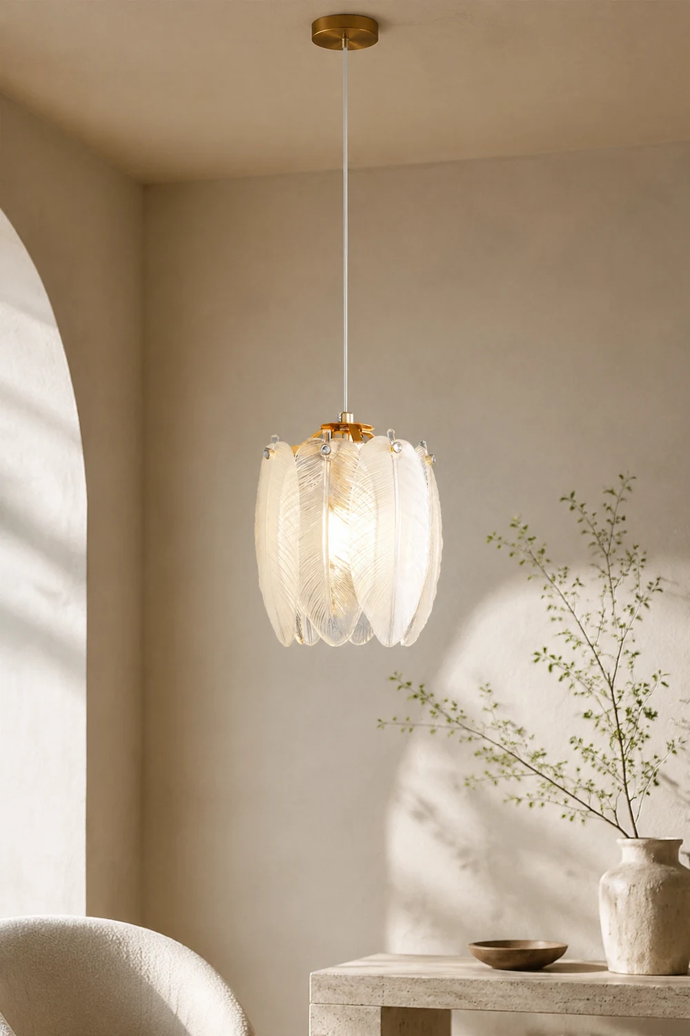 French Style Feather Glass Pendant Light - Lumpaz