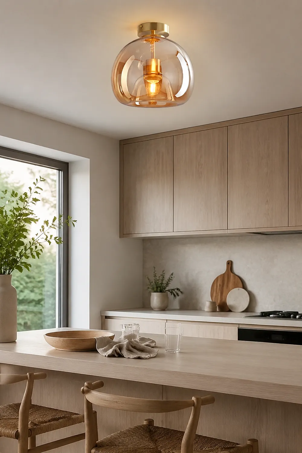 Retro Copper Glass Semi Flush Mount Ceiling Light - Lumpaz