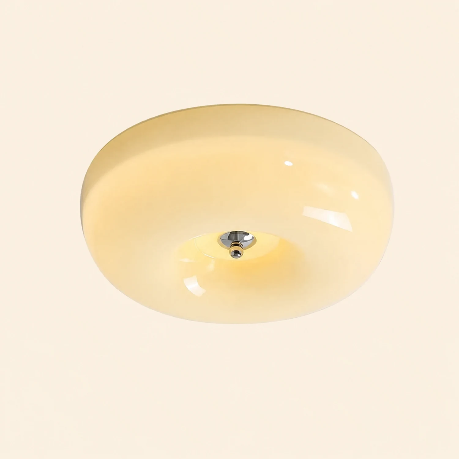 Cream Round Ceiling Lamp Simple Glass Ceiling Light For Bedroom - Lumpaz