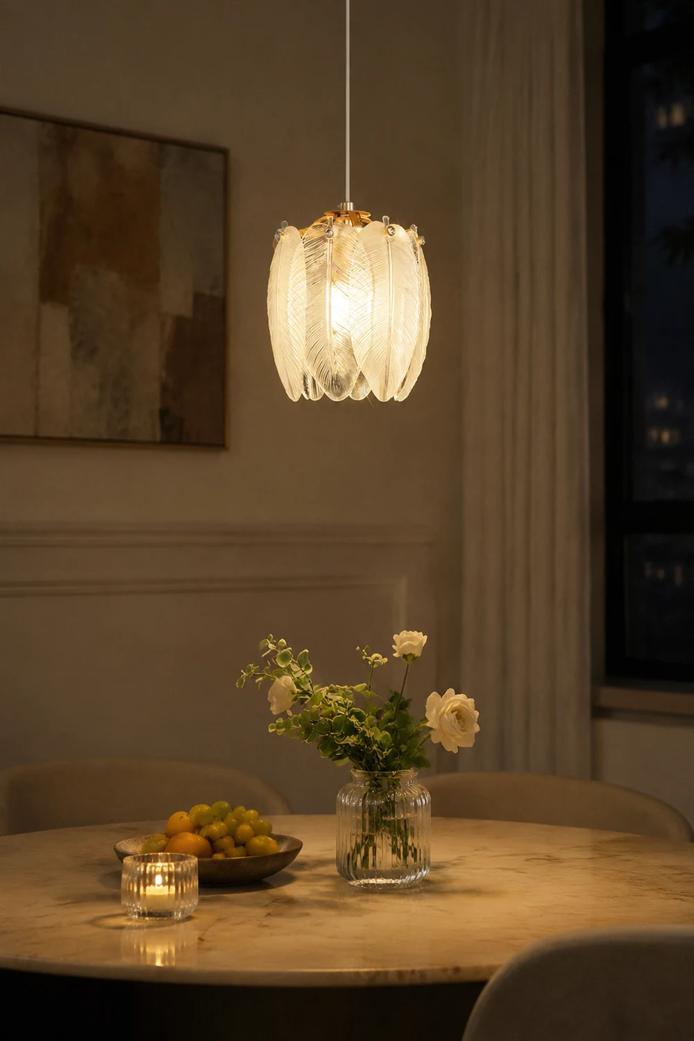 French Style Feather Glass Pendant Light - Lumpaz