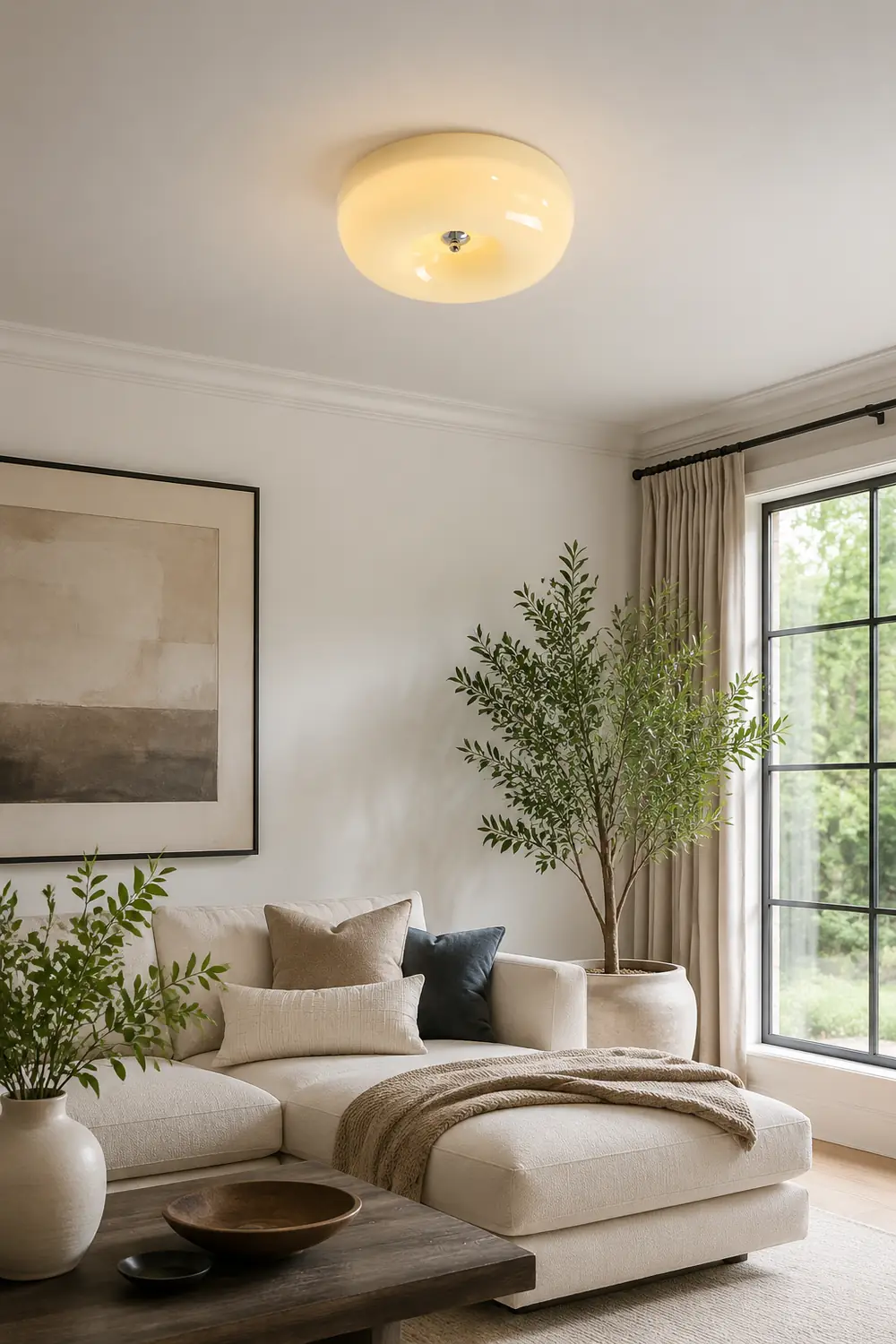 Cream Round Ceiling Lamp Simple Glass Ceiling Light For Bedroom - Lumpaz