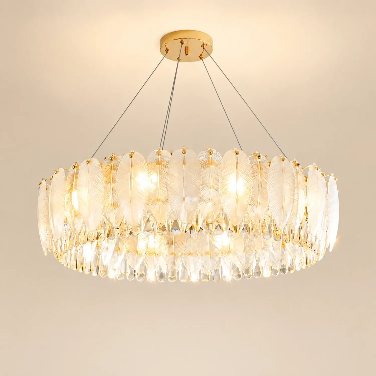 Feather Shape Crystal Glass Round Chandelier - Lumpaz