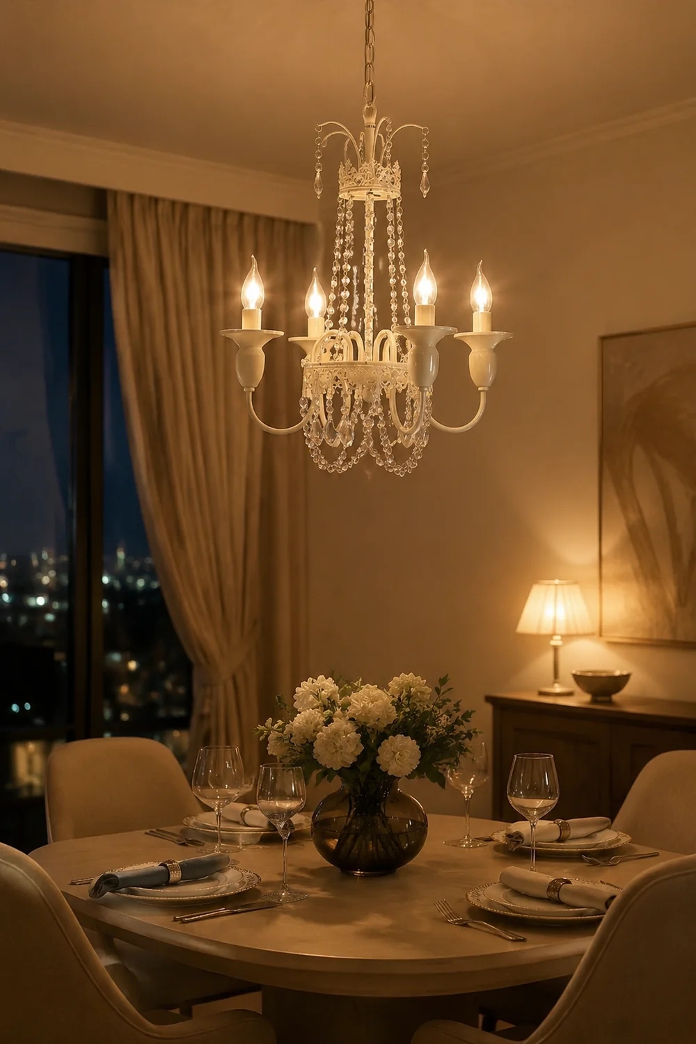 Vintage White Metal & Glass Luxury Chandelier Light - Lumpaz