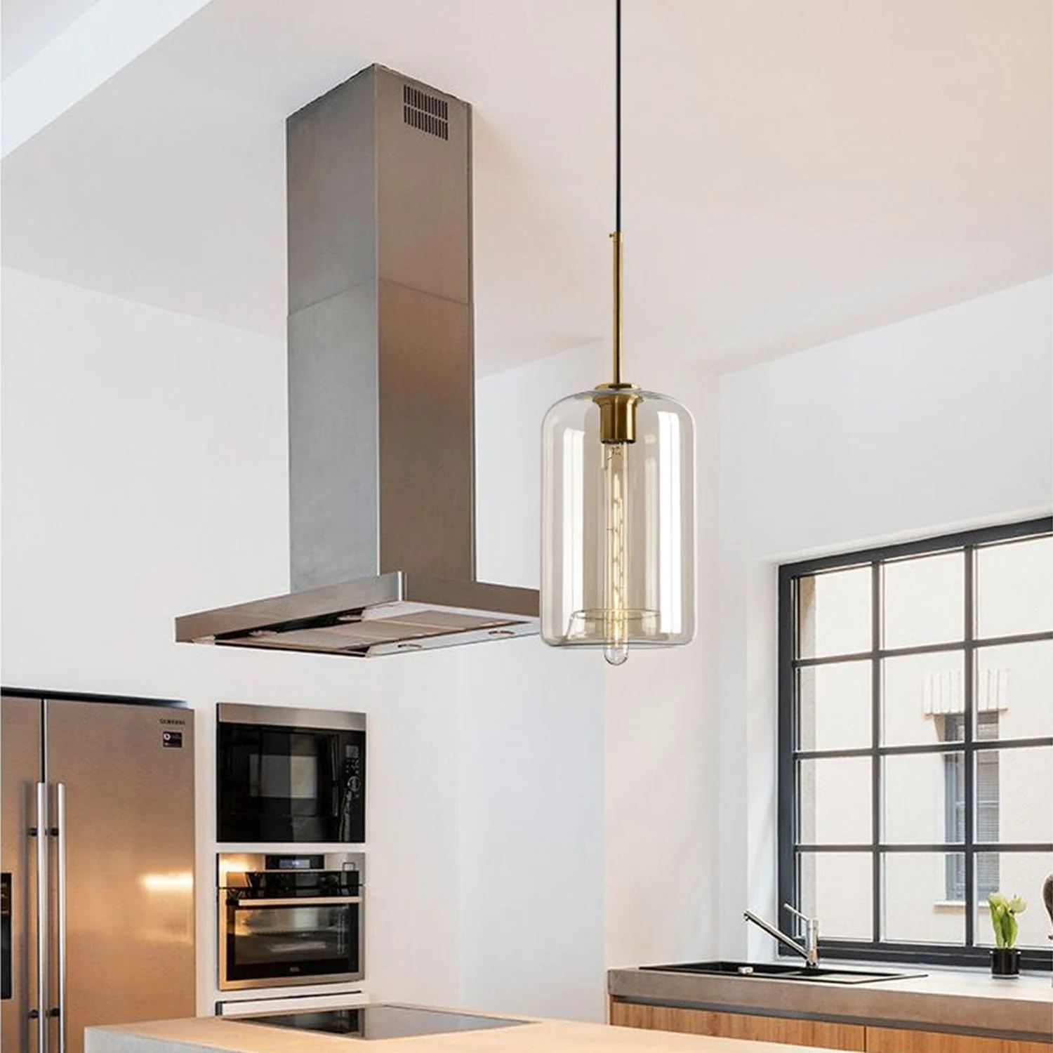 Industrial Amber Glass Pendant Light - Lumpaz