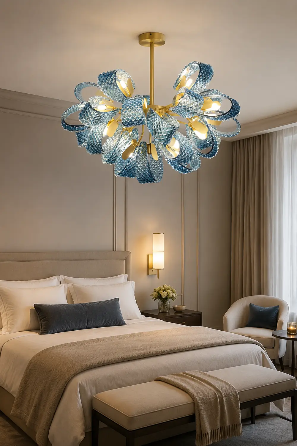 Luxury Style Gorgeous Blue Chandelier Modern Copper Glass Chandelier - Lumpaz