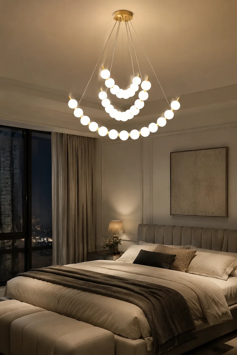 Unique Pearl Design White Ball LED Necklace Chandelier - Lumpaz