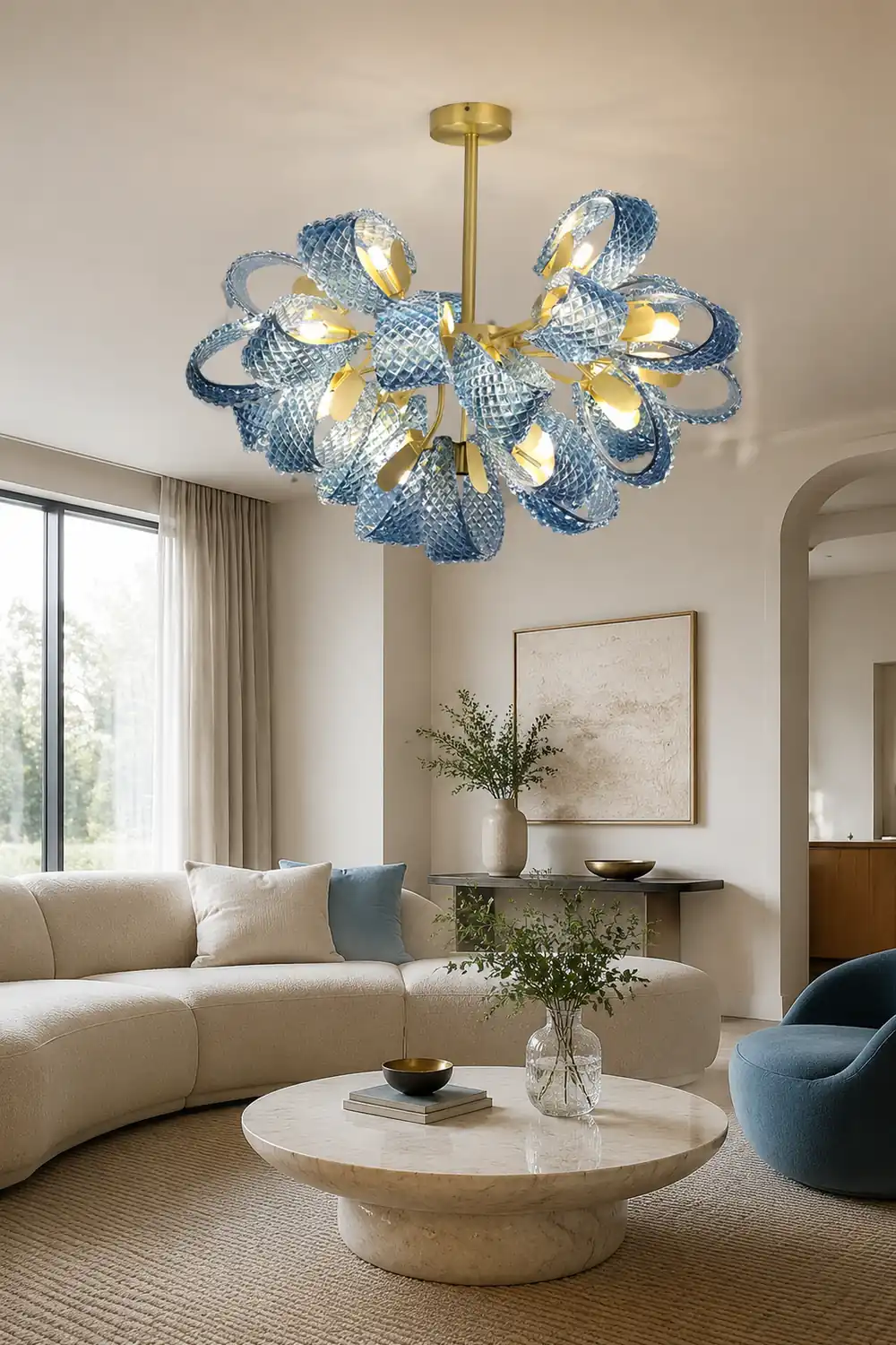 Luxury Style Gorgeous Blue Chandelier Modern Copper Glass Chandelier - Lumpaz