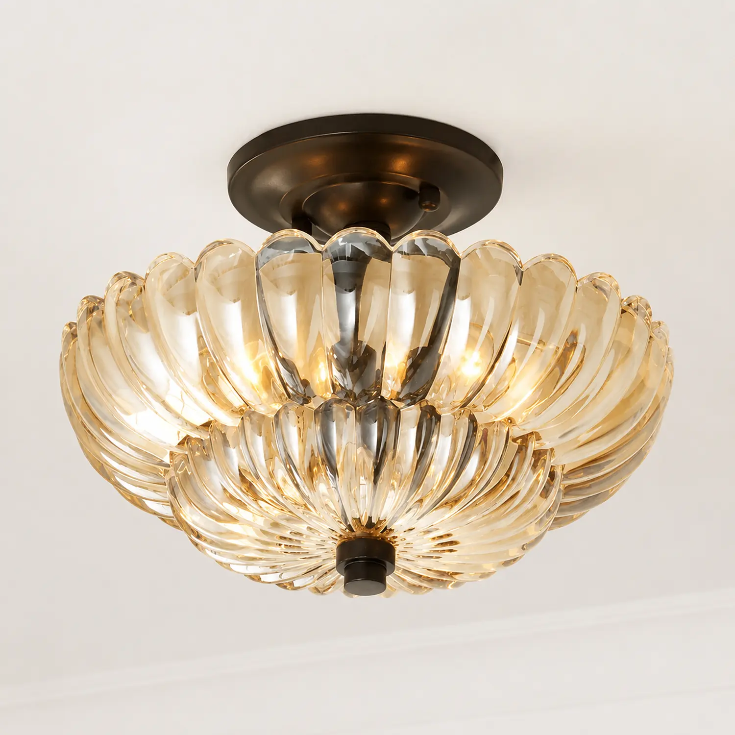Vintage Amber Glass Semi-Flush Ceiling Light Shades Of Light - Lumpaz