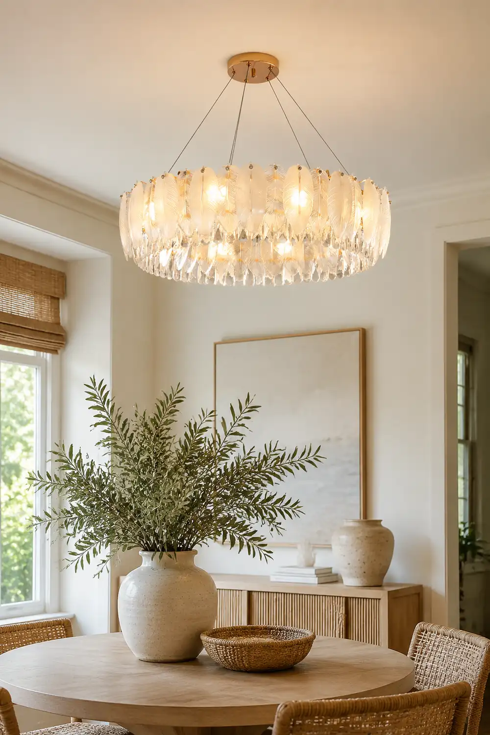 Feather Shape Crystal Glass Round Chandelier - Lumpaz