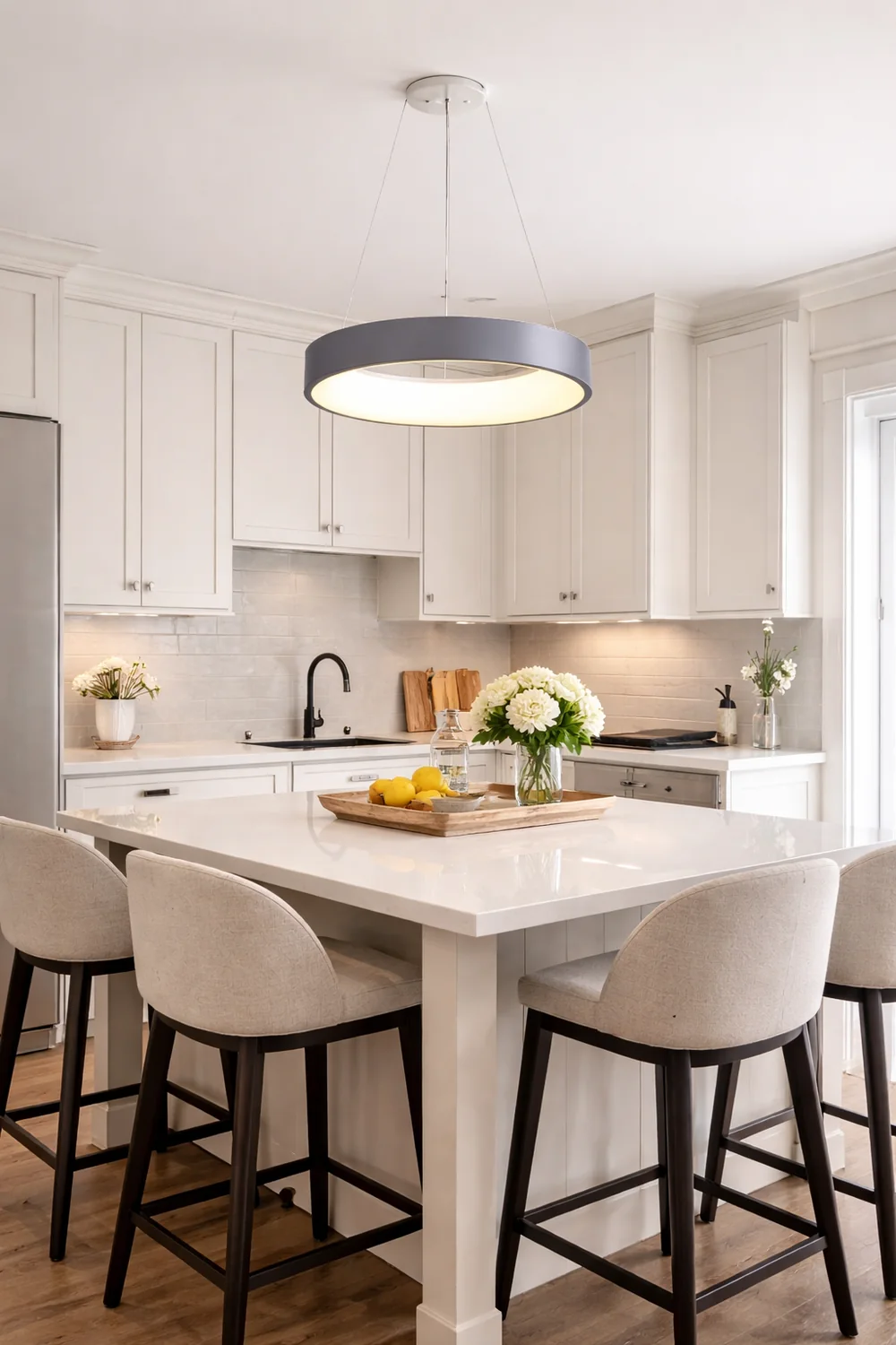 White LED Ribbed Hoop Pendant Ceiling Lights - Lumpaz