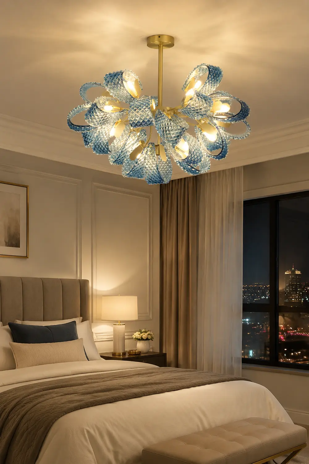 Luxury Style Gorgeous Blue Chandelier Modern Copper Glass Chandelier - Lumpaz