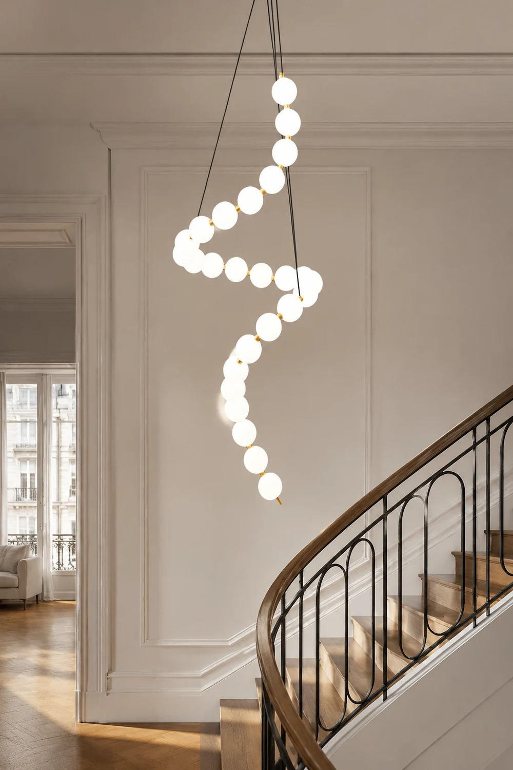 White LED Pearl Necklace Chandelier For Stair - Lumpaz