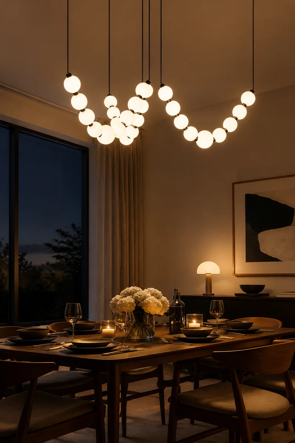 White Ball Bubble Brushed Copper Large Chandelier - Lumpaz