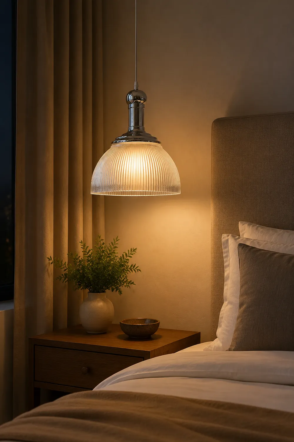 Vintage Glass Ribbed Chrome Pendant Light - Lumpaz
