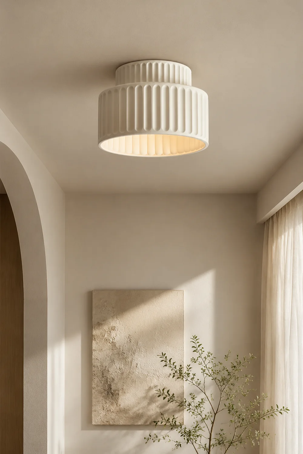 Vintage Cream Style Drum Semi Flush Mount Ceiling Lamp - Lumpaz