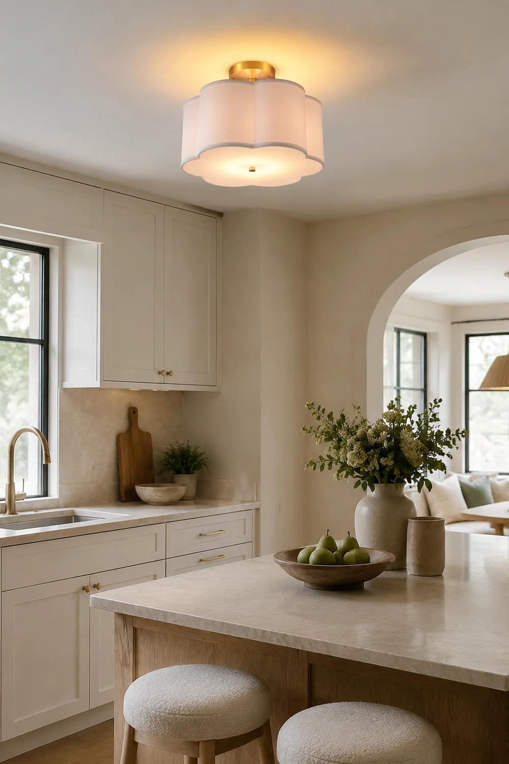 Simple White Flower Semi Flush Ceiling Light For Bedroom - Lumpaz