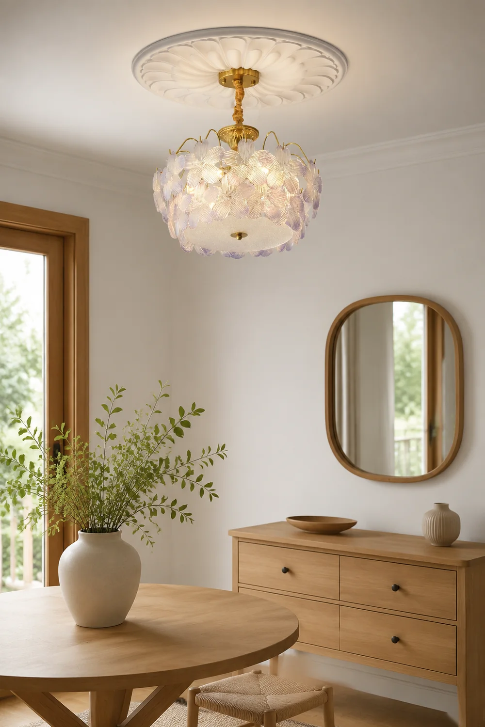 Classic Flower-Shaped Stained Glass Chandelier for Living Room - Lumpaz