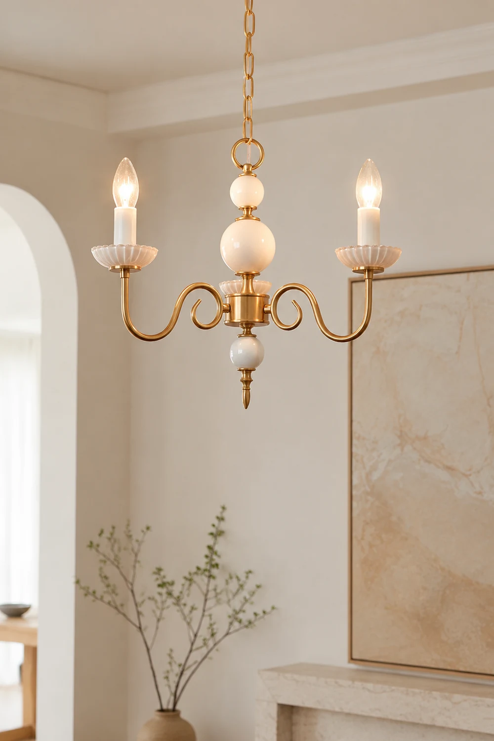 Vintage Metal Chandelier Lamp Cream Glass Chandelier - Lumpaz