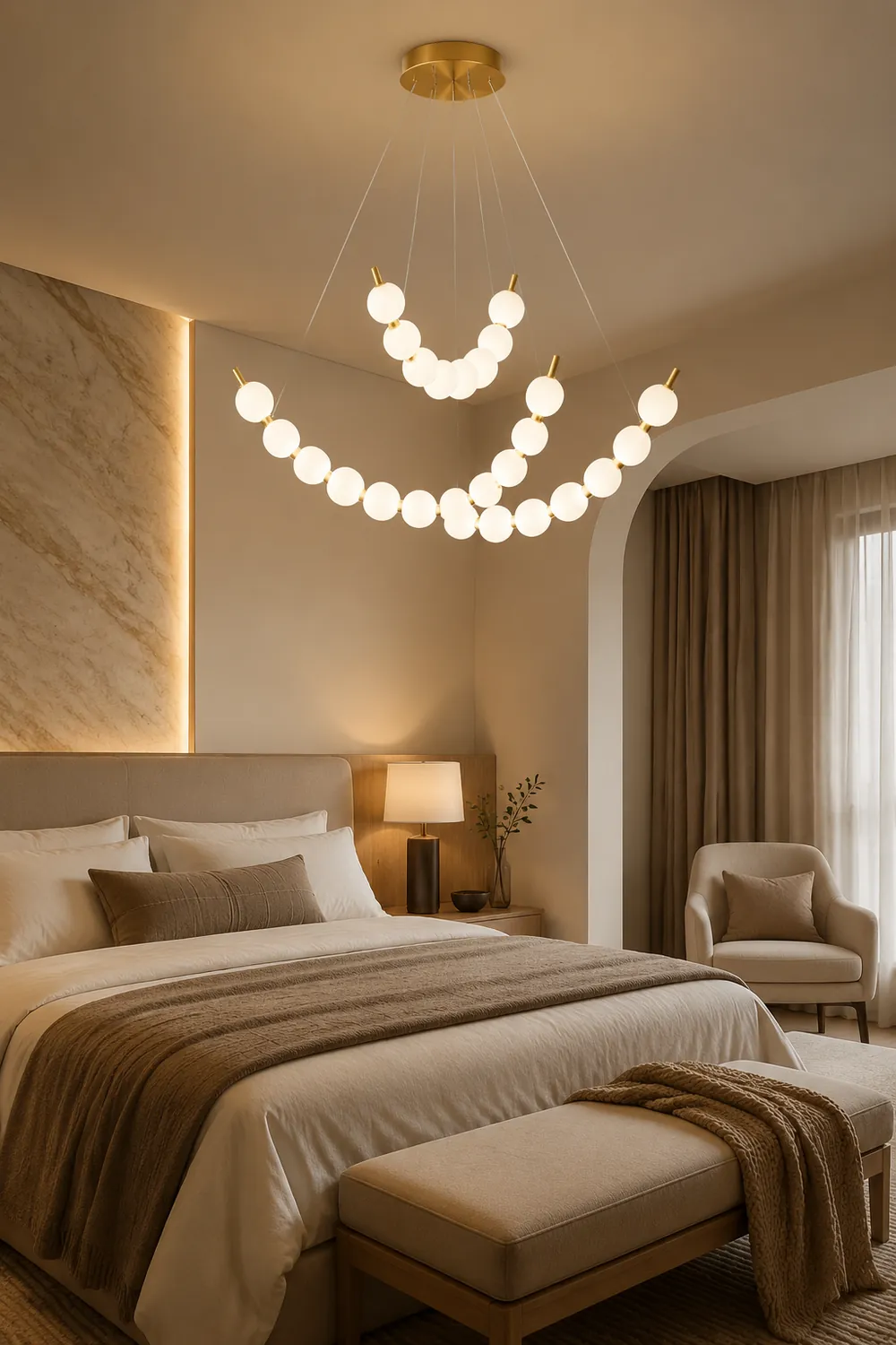 Unique Pearl Design White Ball LED Necklace Chandelier - Lumpaz