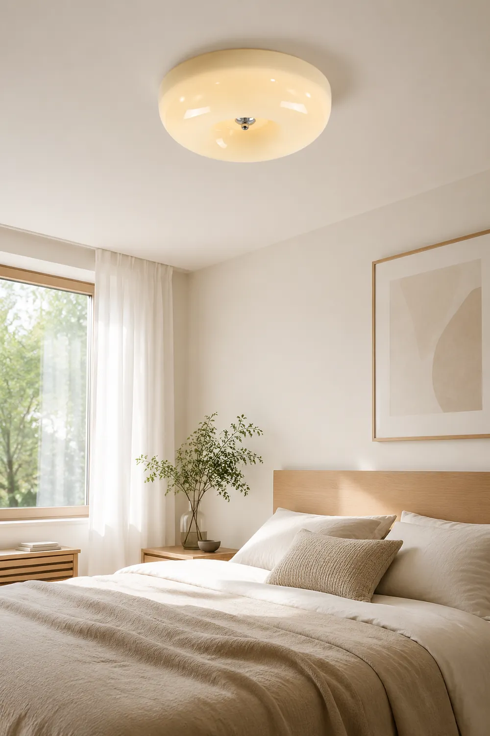 Cream Round Ceiling Lamp Simple Glass Ceiling Light For Bedroom - Lumpaz