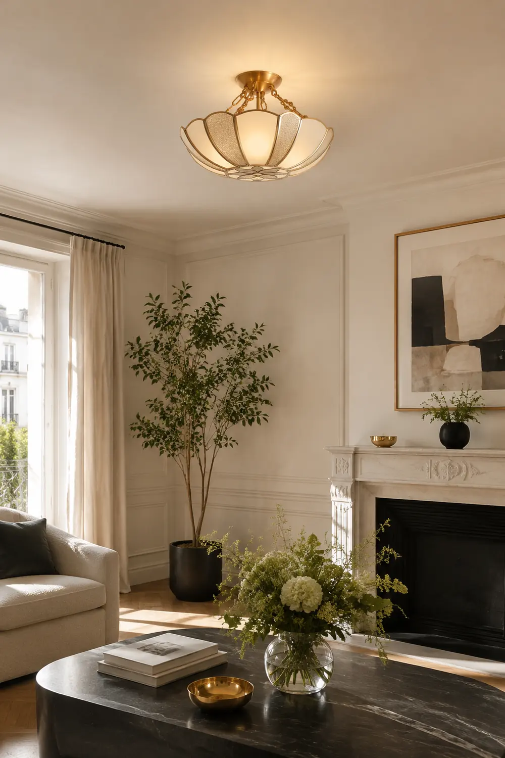 Scalloped Brass Chain Ceiling Light Fixture - Lumpaz