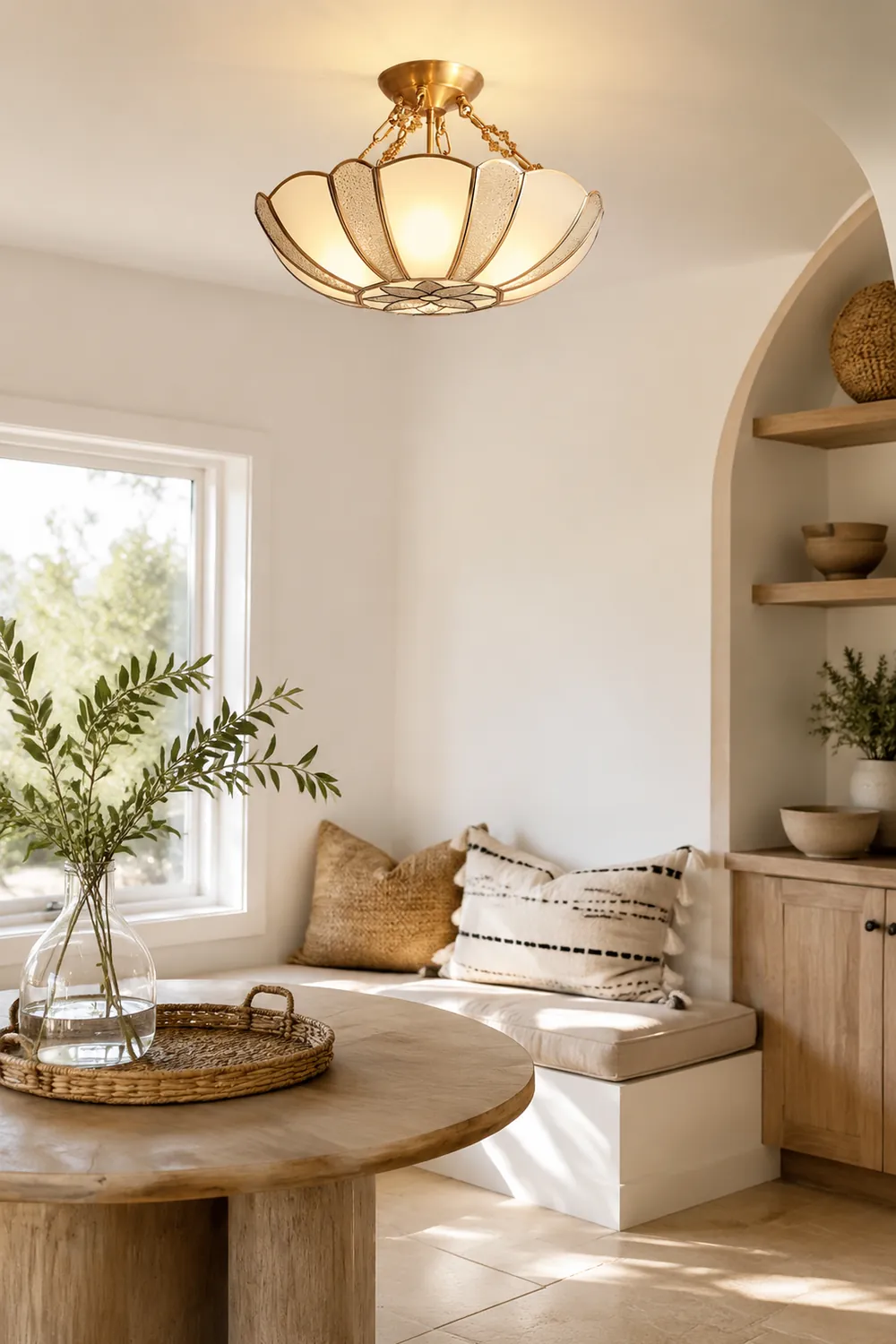 Scalloped Brass Chain Ceiling Light Fixture - Lumpaz