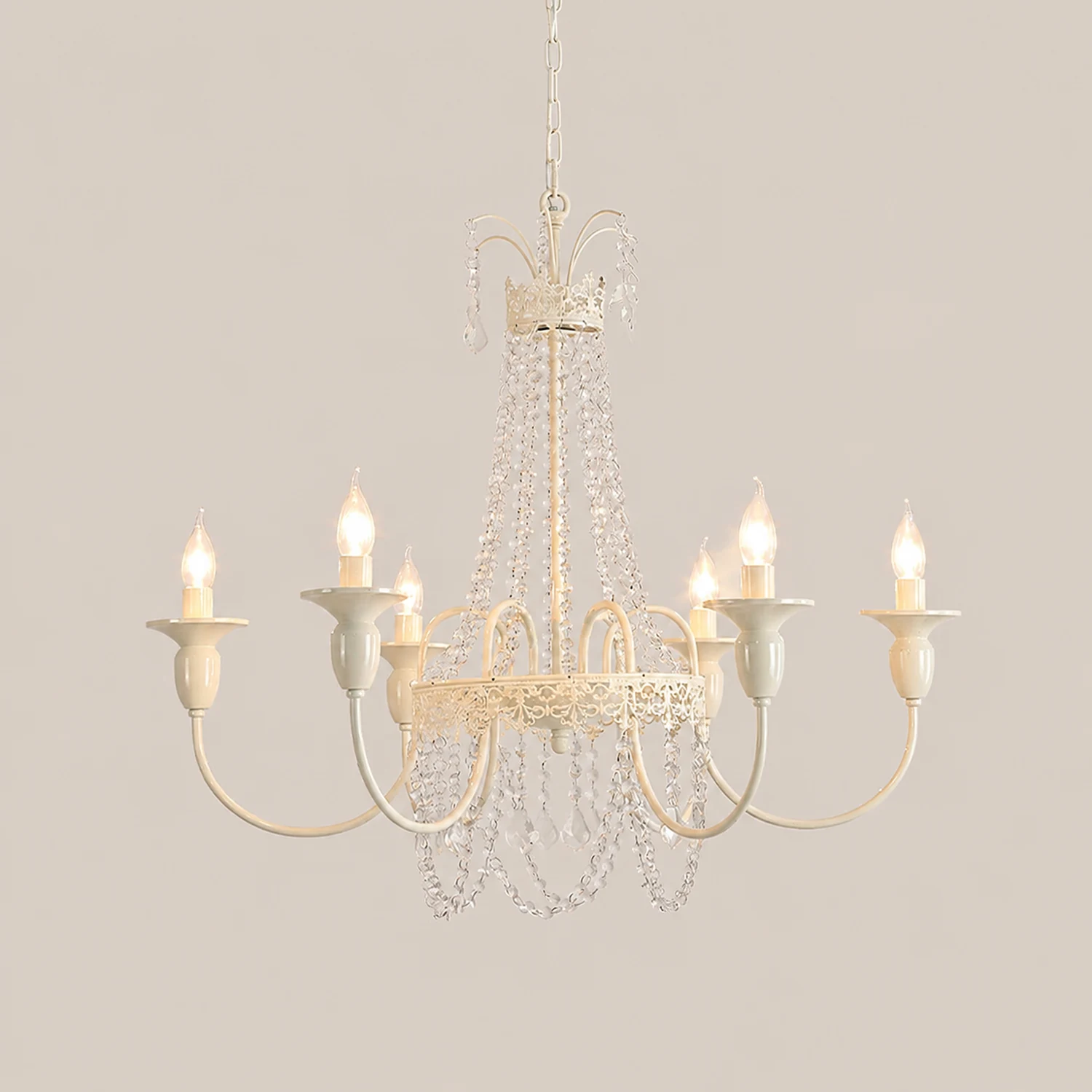 Vintage White Metal & Glass Luxury Chandelier Light - Lumpaz