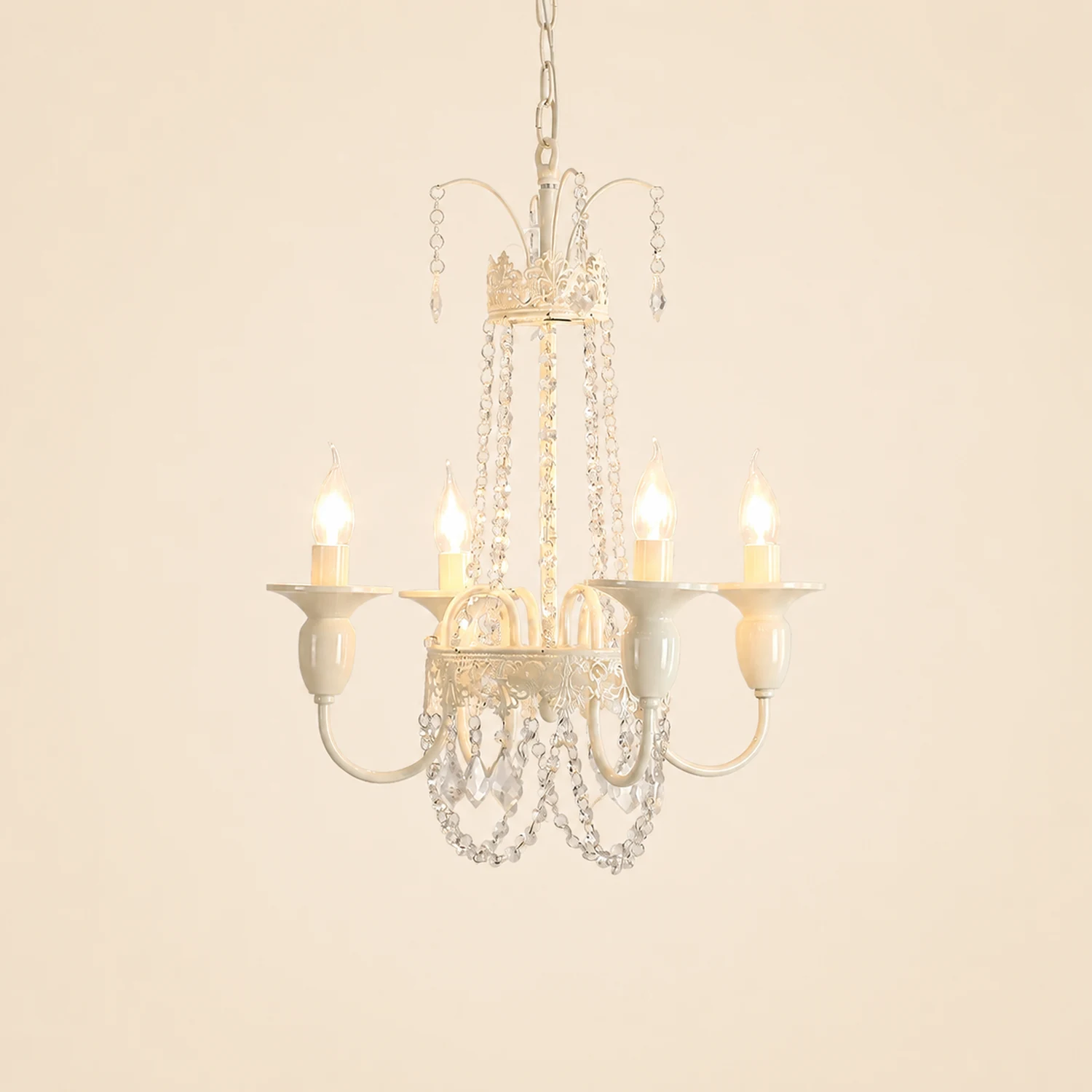 Vintage White Metal & Glass Luxury Chandelier Light - Lumpaz