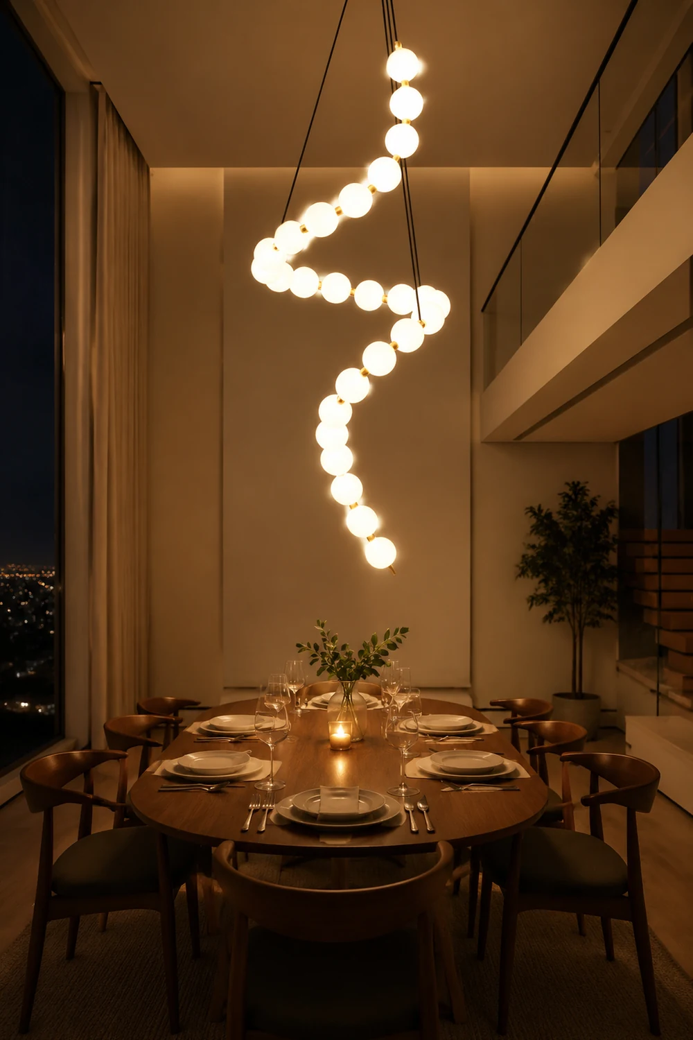 White LED Pearl Necklace Chandelier For Stair - Lumpaz