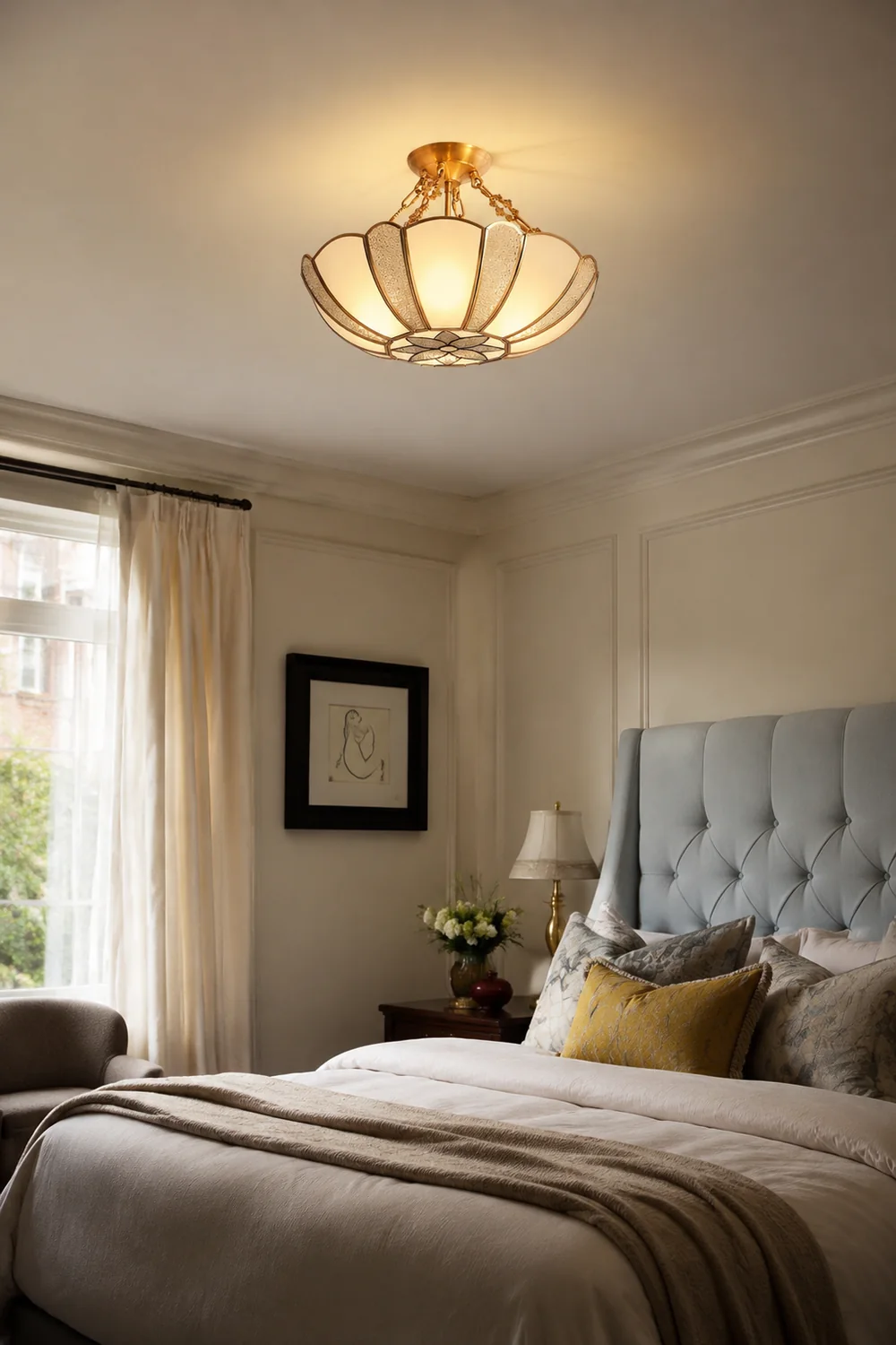 Scalloped Brass Chain Ceiling Light Fixture - Lumpaz