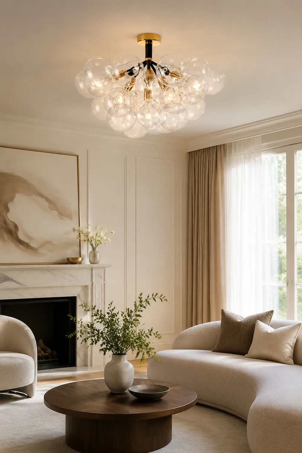 Modern Semi Flush Mount Ceiling Light Glass Bubble  Chandelier - Lumpaz