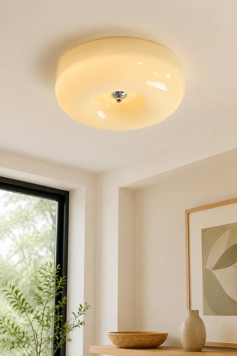 Cream Round Ceiling Lamp Simple Glass Ceiling Light For Bedroom - Lumpaz