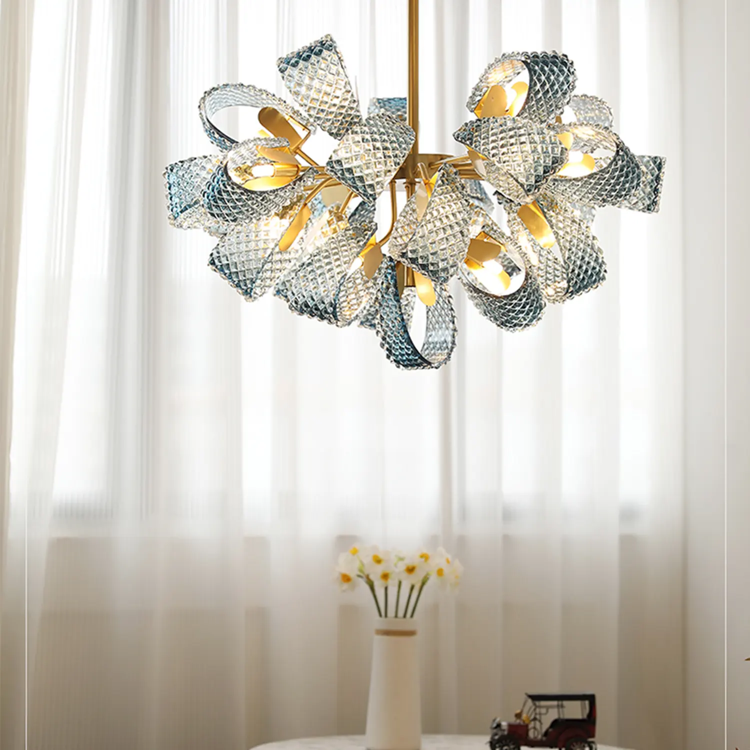 Luxury Style Gorgeous Blue Chandelier Modern Copper Glass Chandelier - Lumpaz
