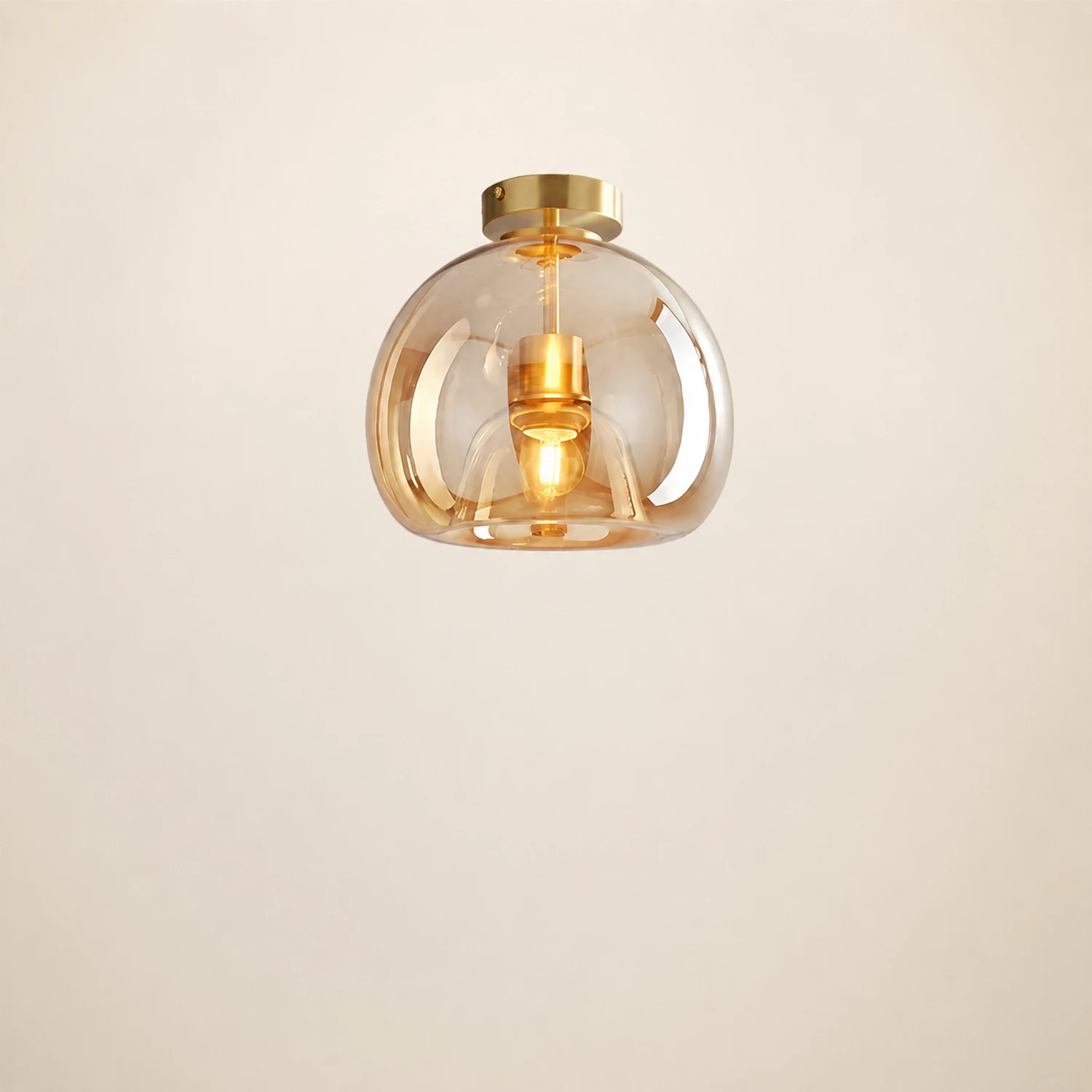 Retro Copper Glass Semi Flush Mount Ceiling Light - Lumpaz