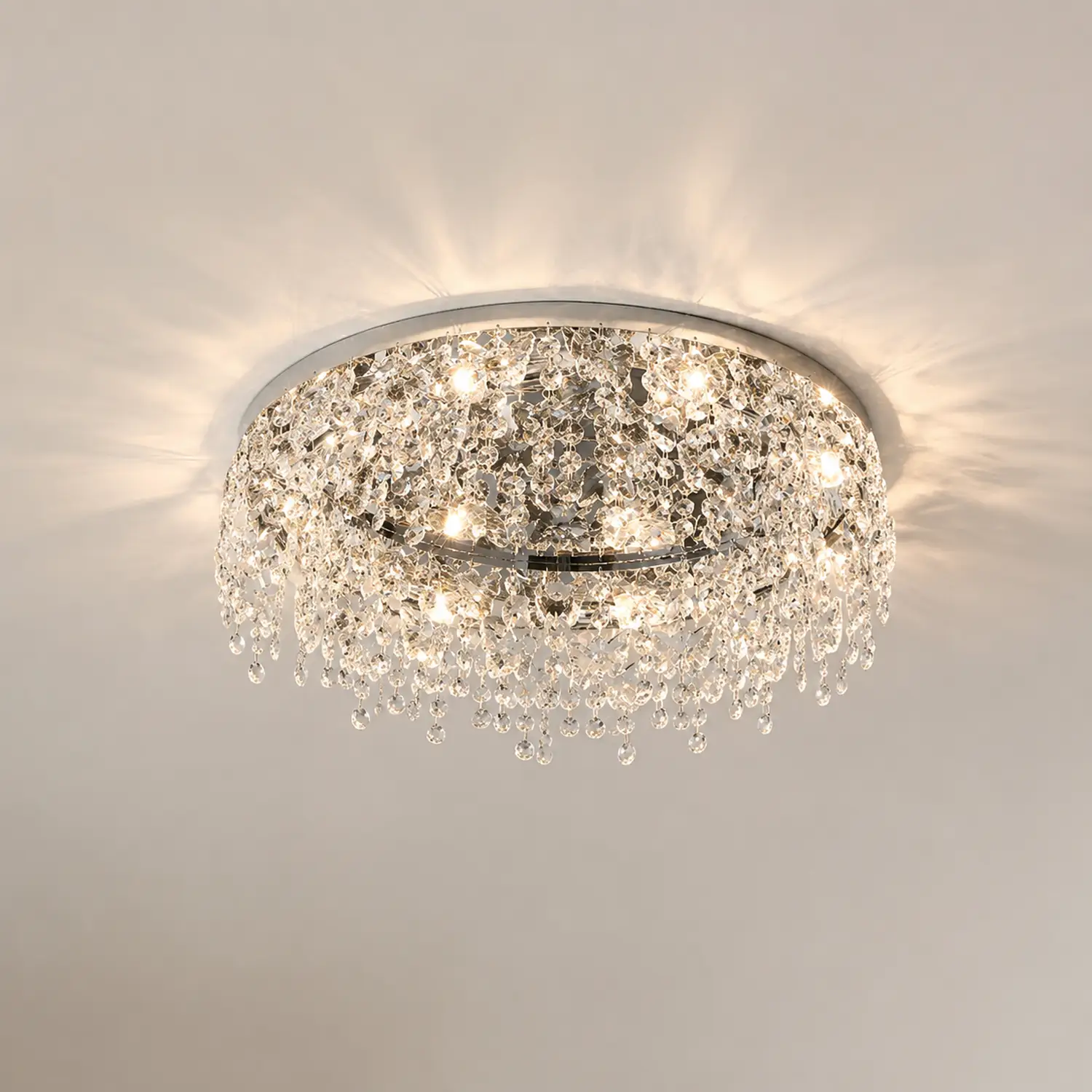 Luxury Crystal Chrome Flush Ceiling Light - Lumpaz