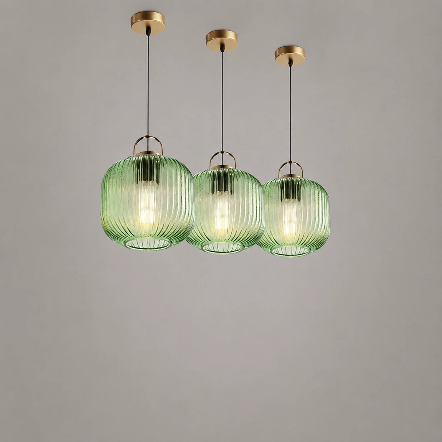 Retro Green Lantern Glass Pendant Lamp - Lumpaz