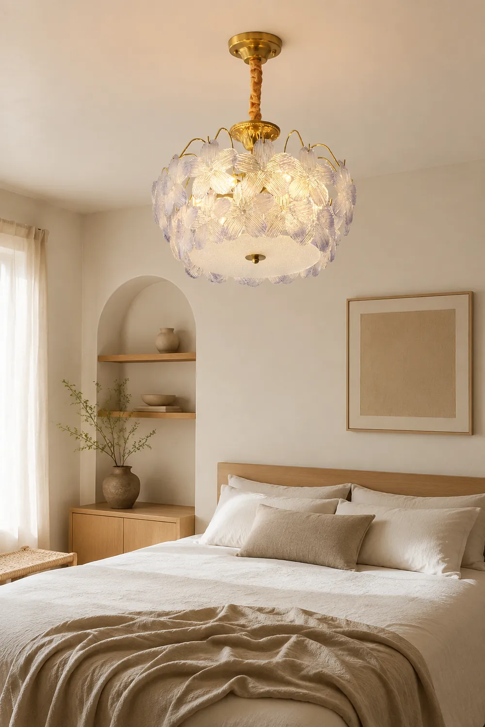 Classic Flower-Shaped Stained Glass Chandelier for Living Room - Lumpaz