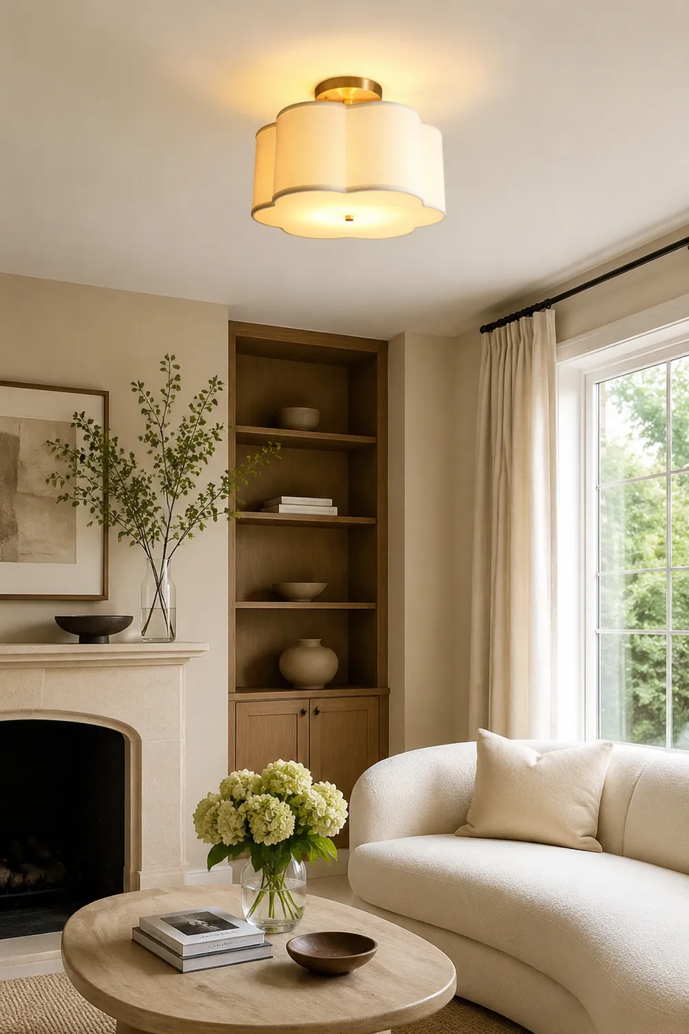 Simple White Flower Semi Flush Ceiling Light For Bedroom - Lumpaz