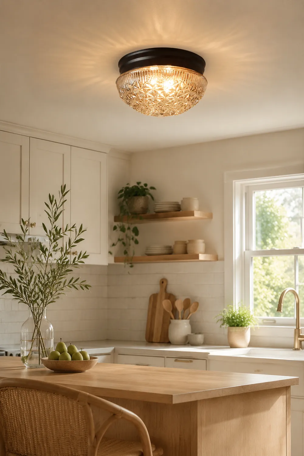 Clear Ribbed Glass Ceiling Light Fixture for Bedroom - Lumpaz