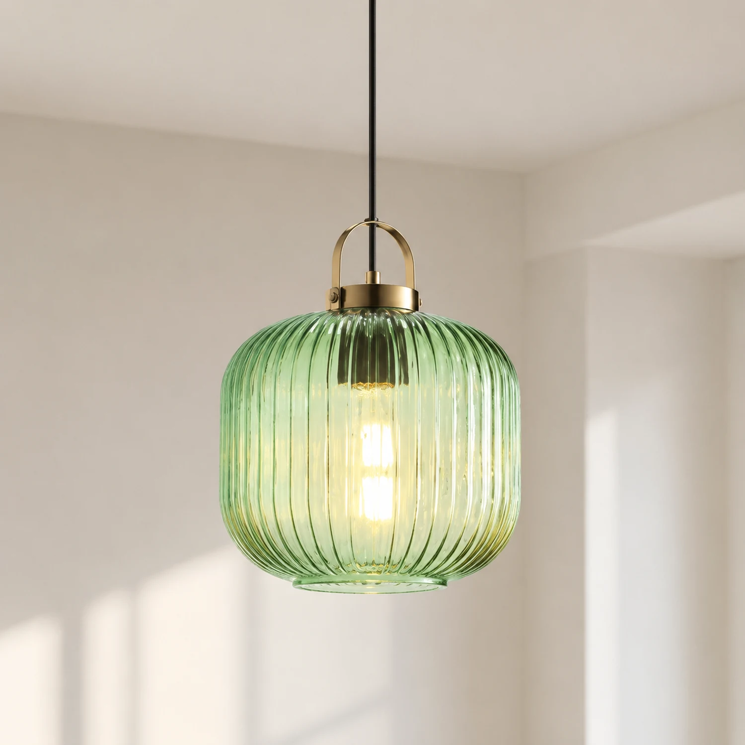 Retro Green Lantern Glass Pendant Lamp - Lumpaz