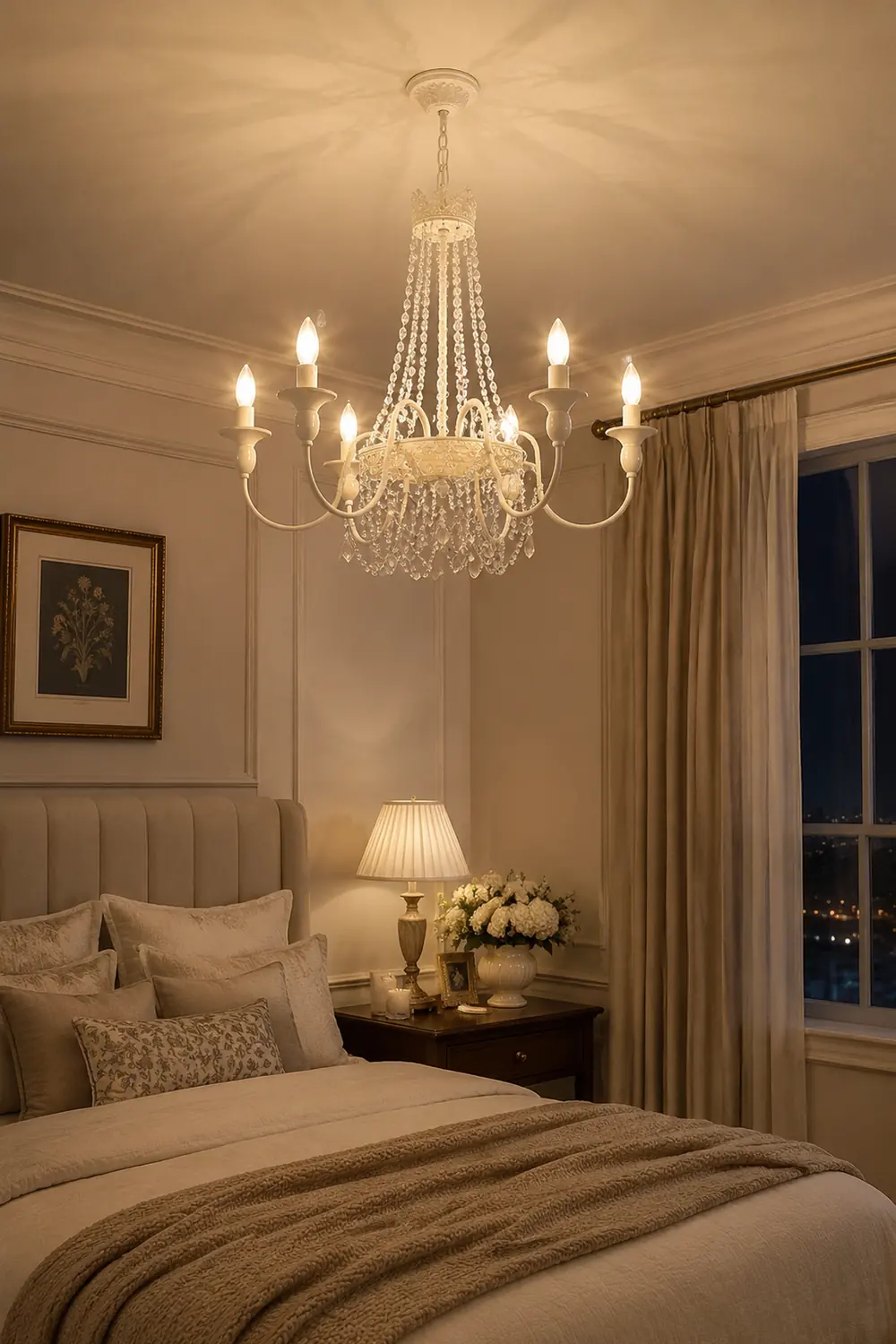 Vintage White Metal & Glass Luxury Chandelier Light - Lumpaz