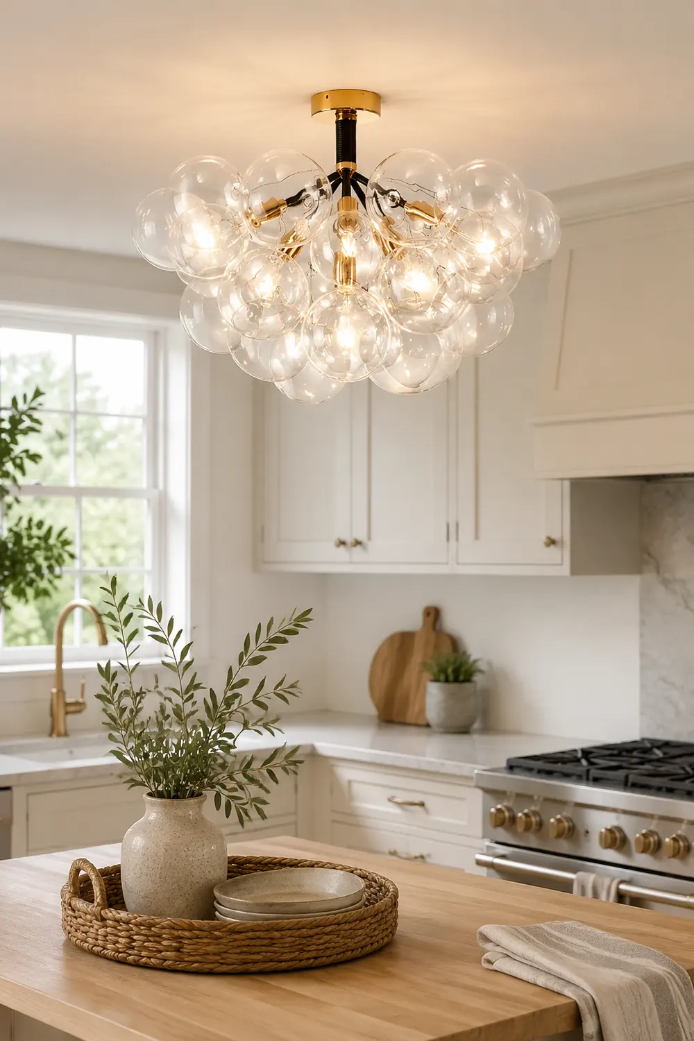 Modern Semi Flush Mount Ceiling Light Glass Bubble  Chandelier - Lumpaz